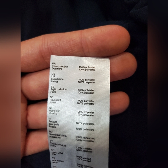 Claudie Pierlot Paris "Ruffled Shirt Dress". Textured. Navy Blue & White. 4 US. - Picture 9 of 15